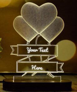 Personalized 3 Hearts Acrylic 3d Illusion Led Lamp With Color