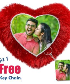 Customised Heart Shape Pillow/Cushion for Valentine Day, Anniversary gift with Free 1 Key Chain