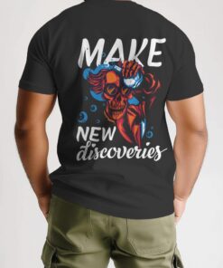 Make New Discoveries Printed Half Sleeves T-shirt | Regular fit Round Neck T shirts (Black)