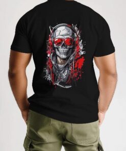 Men Graphic Printed Round Neck Cotton Black Tshirt